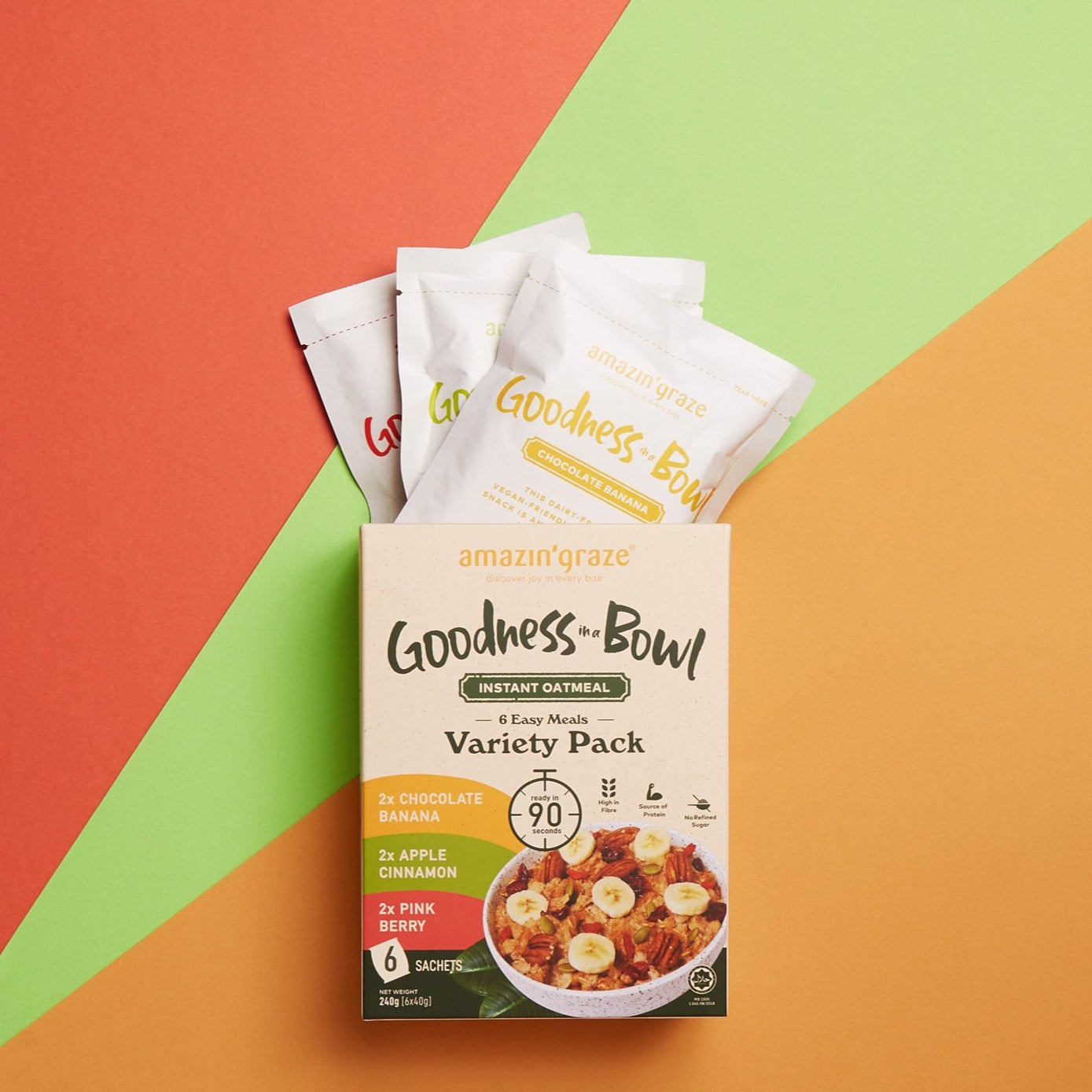 Amazin' Graze Goodness Bowl (Instant Oatmeal) Variety Pack 240g (6 x 40)